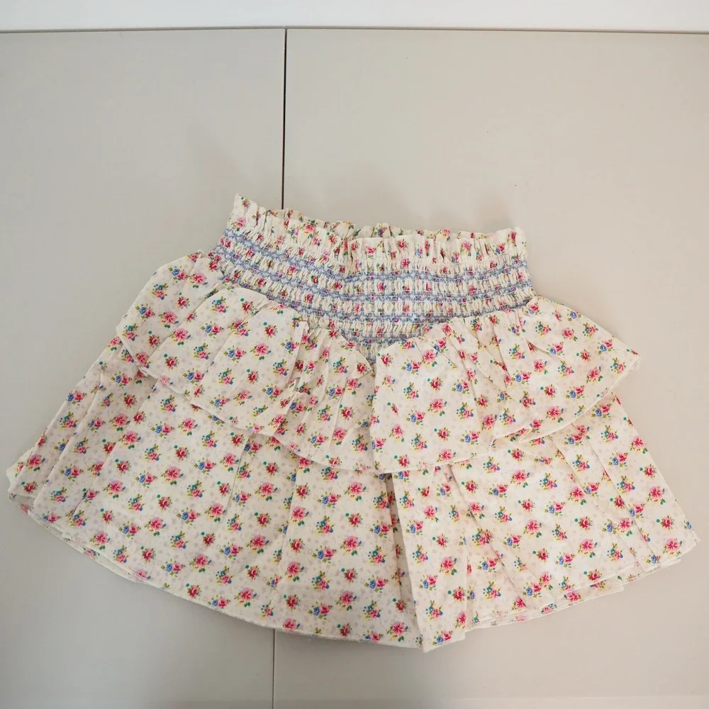 Katie J NYC Tween Smocked Tiered Mini Skirt Girls Large 12 Dainty Floral Cottage